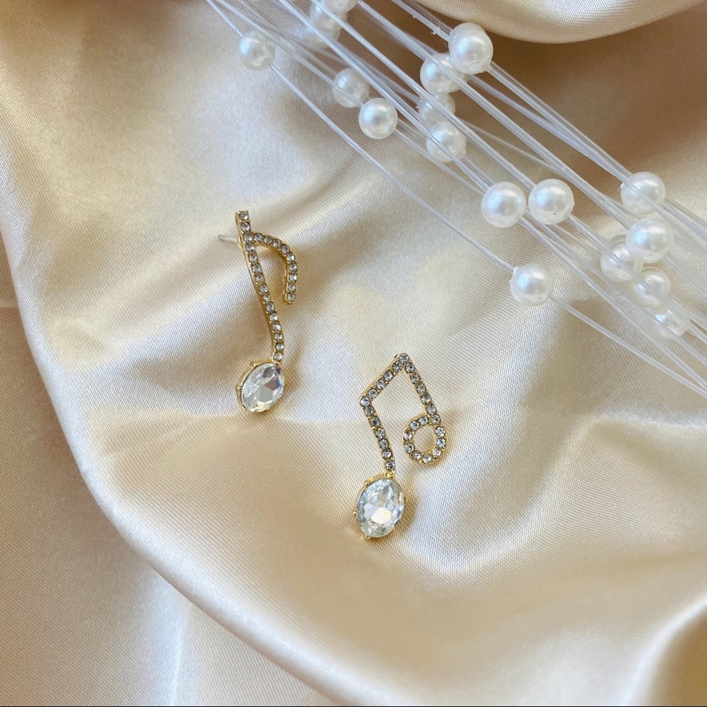 🎵💕Last one 💙Music Symbol Stud Earrings Rhinestone - Picture 6 of 13